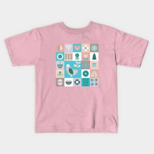 Scandinavian Soft Muted Midcentury Modern Birds And Flowers Kids T-Shirt